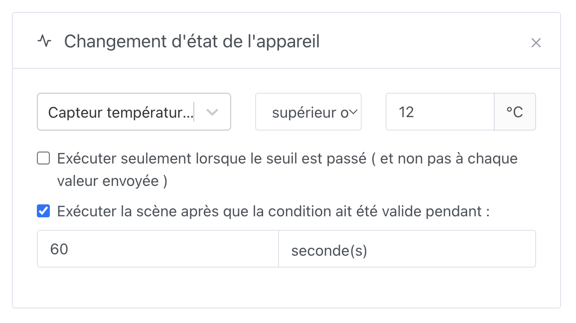 Choix entre secondes et minutes sur le déclencheur de changement d'état